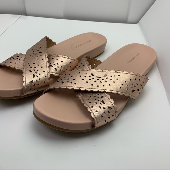 Banana Republic Size 10 Sandals Laser Cutout Leather Rose Gold Metallic - Picture 5 of 7
